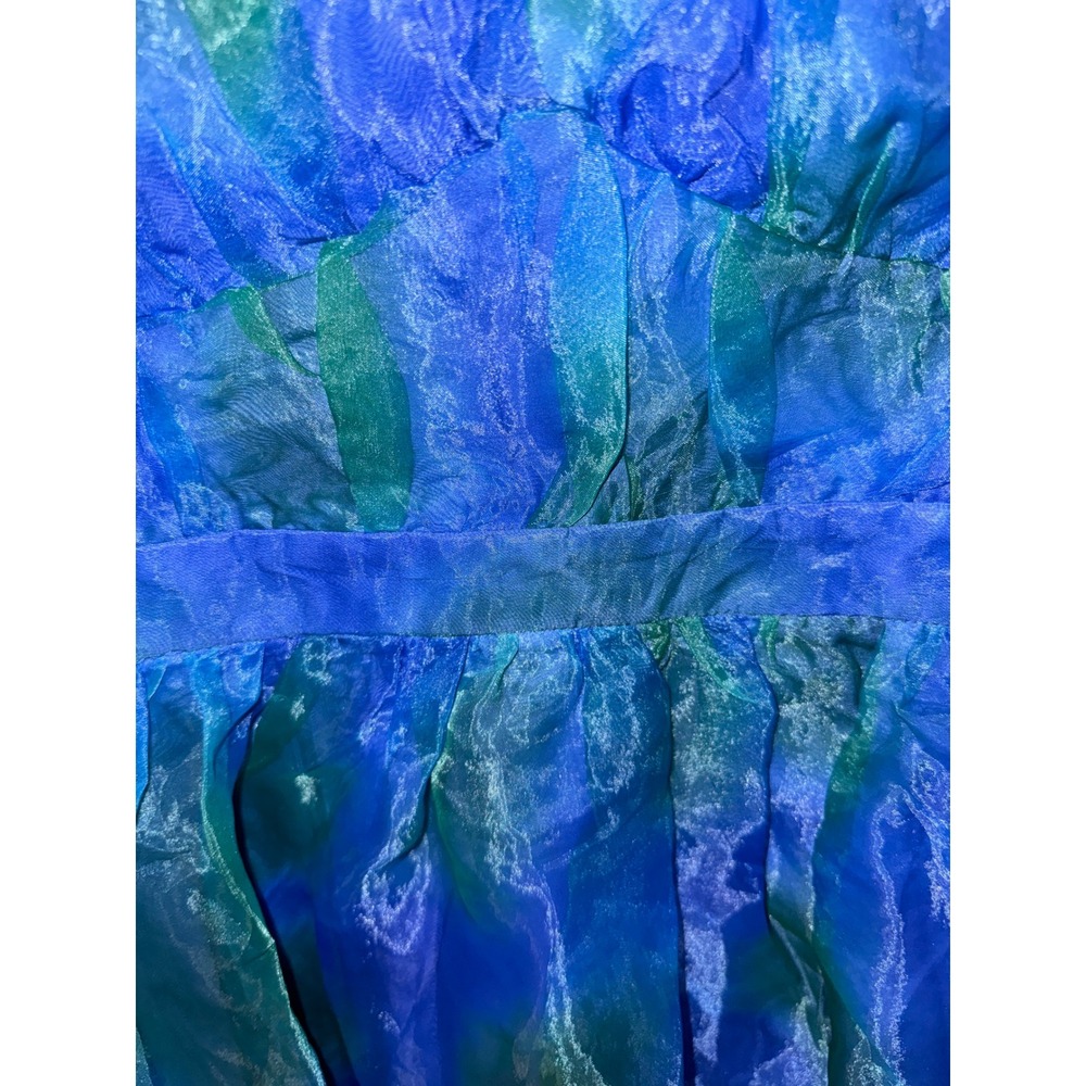 NWT Blue Green Watercolor Organza Maxi Dress Feather fairycore gala mermaid - Picture 4 of 9